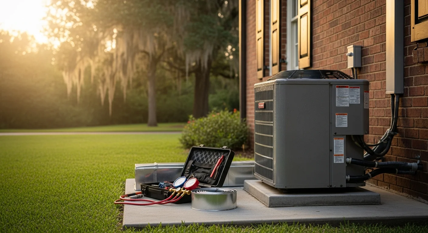 HVAC technician servicing an air conditioning unit
