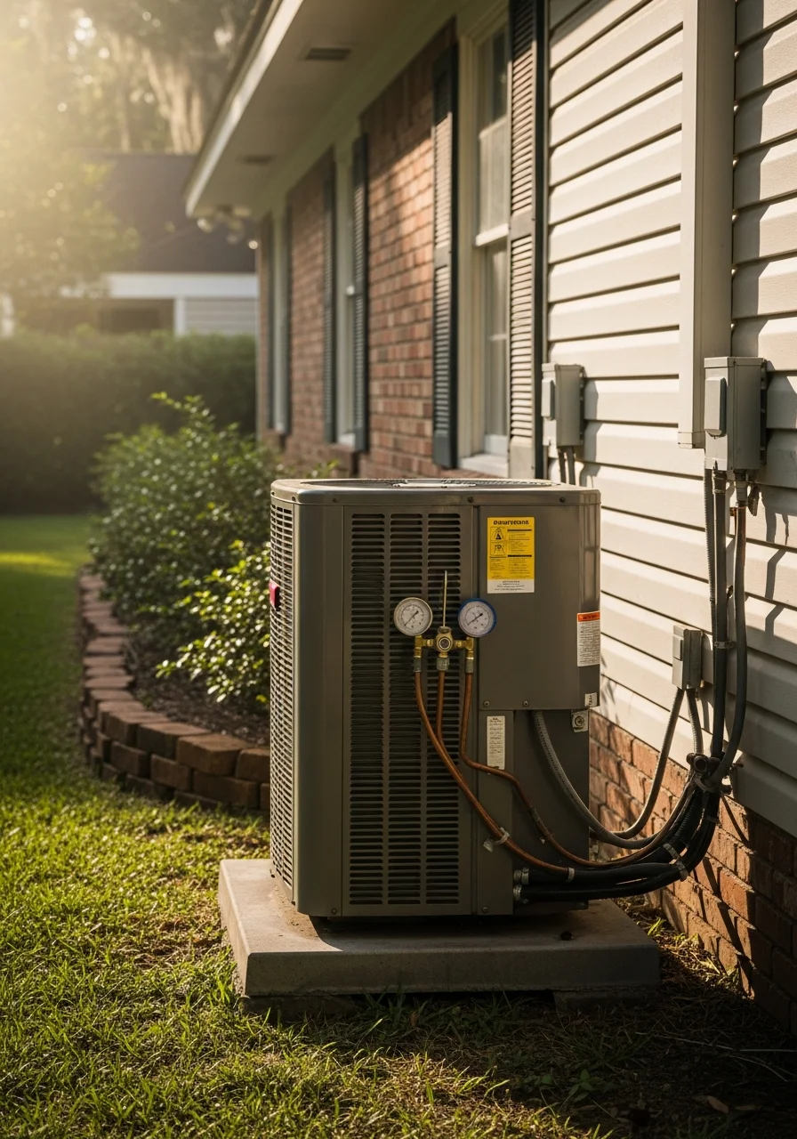 A service professional and homeowner discussing property maintenance on a Plaquemine residential property.